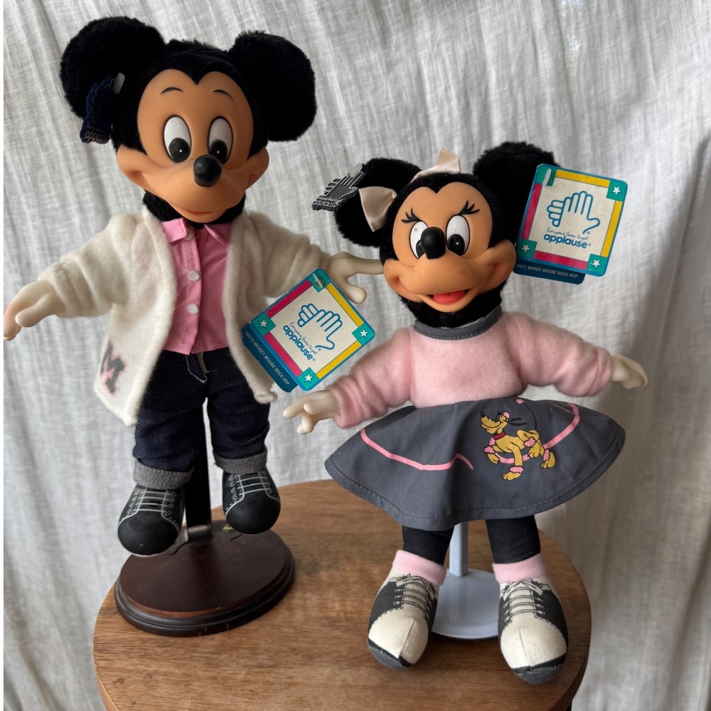 Vintage Applause Disney Mickey and Minnie Mouse Sock Hop Dolls